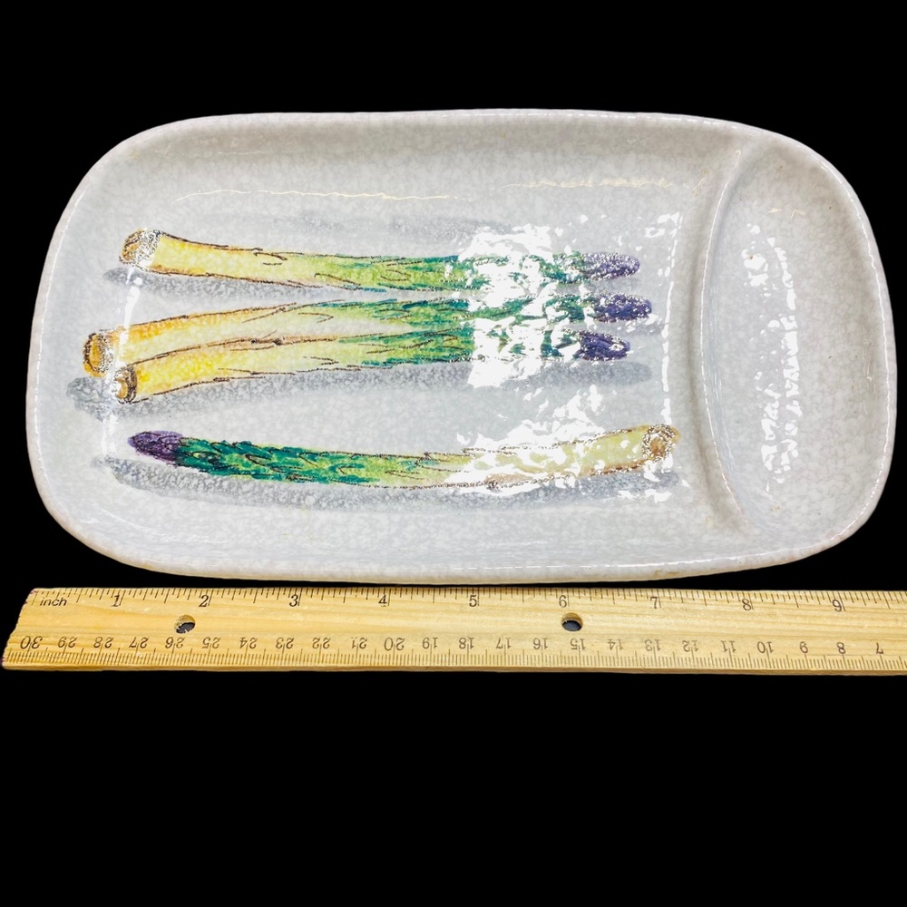 Asparagus Plate Hand Painted Italy 10”x5&3/4” Ceramic Serving Tray Dish Handmade - Picture 11 of 13